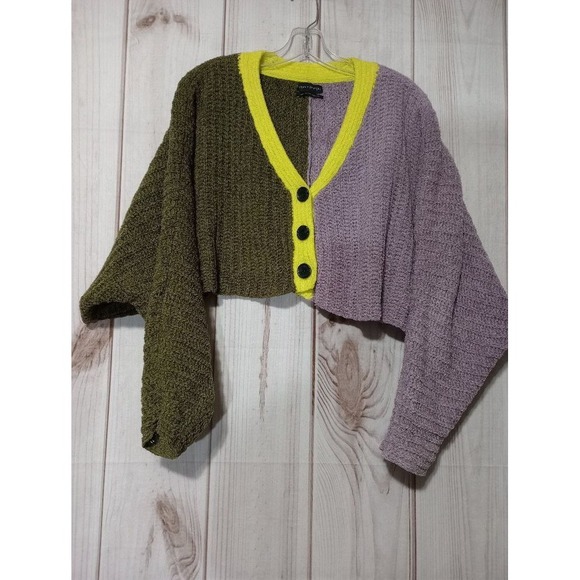 Urban Outfitters Sweaters - Urban Outfitters Sweater Ladies Small Cardigan Button Up Green Purple Cropped